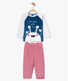 pyjama bebe garcon 2 pieces en velours avec motif et bas raye multicolore8913701_1