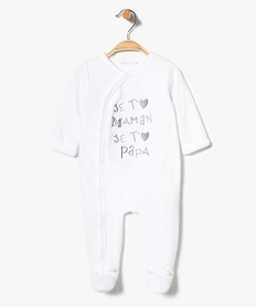 GEMO Pyjama bébé avec inscriptions brodées ouvert sur lavant Blanc