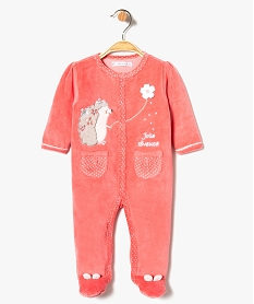 pyjama bebe en velours avec motifs pois et details girly rose8914301_1