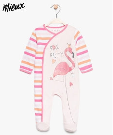 GEMO Pyjama bébé fille en coton bio à rayures et flamant rose Multicolore