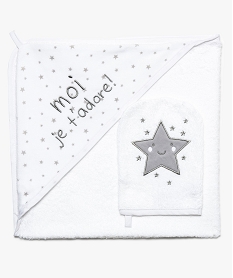 GEMO Sortie de bain pour bébé avec motifs étoiles et gant assorti Blanc