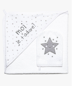 sortie de bain pour bebe avec motifs etoiles et gant assorti blanc8915501_1