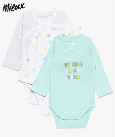 body croise pour bebe a manches longues en coton bio (lot de 3) bleu8918701_1