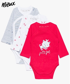 body croise bebe fille a manches longues en coton bio (lot de 3) rose8918801_1