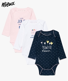 GEMO Body bébé fille avec motifs ou pois en coton bio (lot de 3) Rose