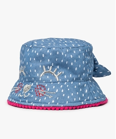 chapeau bebe fille a motif chat brode et galon de pompons bleu8920401_1