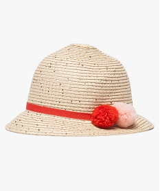 GEMO Chapeau bébé fille en paille à pompons et sequins brillants Beige