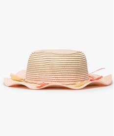 GEMO Chapeau fille façon capeline bicolore à pompons fluo Beige