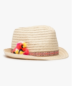 GEMO Chapeau fille en paille à pompons multicolores Beige