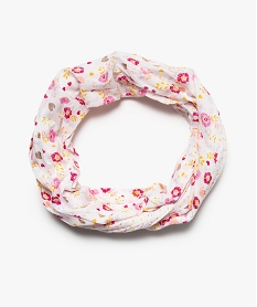 foulard fille snood en coton a fleurs et cœurs pailletes blanc8924501_1