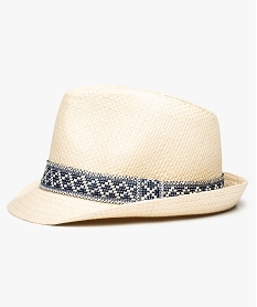 GEMO Chapeau garçon trilby en papier avec ruban tissé bicolore Beige