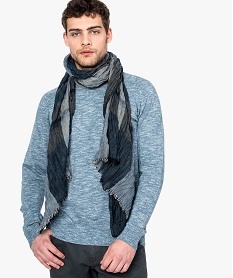 GEMO Foulard homme à carreaux et franges Bleu