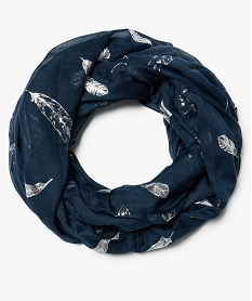 foulard snood femme motif plumes brillantes bleu8933901_1