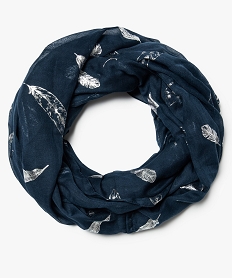 GEMO Foulard snood femme motif plumes brillantes Bleu