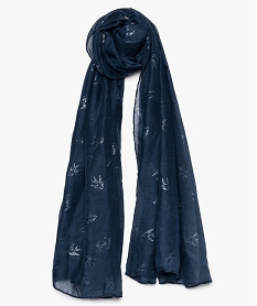 foulard oversize en voile fin a motifs oiseaux brillants bleu8934101_2