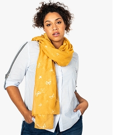 GEMO Foulard rectangle oversize à motifs papillons dorés Jaune