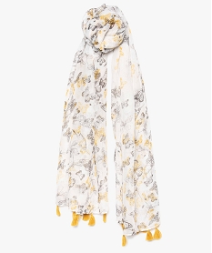foulard grand format rectangulaire motif papillons et pompons jaune8934801_2