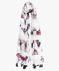 foulard femme motif papillons a sequins brillants et pompons blanc8935201_2
