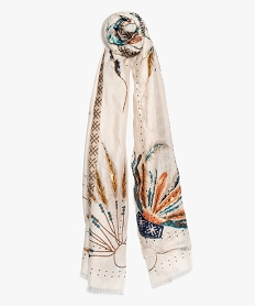 foulard femme a motifs dinspiration indienne et franges vert8936201_1