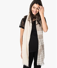 foulard femme bicolore avec rayures en fil paillete brun8936401_1
