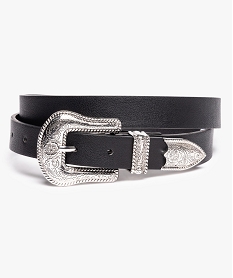 GEMO Ceinture femme grainée à embout et boucle gravés façon western Noir