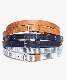 GEMO Ceinture femme fine à boucle argent carré (lot de 3) Bleu