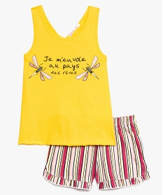 GEMO Pyjashort fille avec motifs libellules et short rayé Jaune