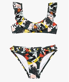 GEMO Maillot de bain fille 2 pièces motif tropical et volants Imprimé