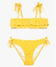 GEMO Maillot de bain fille 2 pièces à pois avec haut volanté Jaune