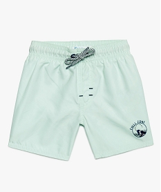 GEMO Short de bain garçon uni avec petit motif et cordon bicolore Vert