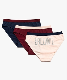 GEMO Culottes fille en coton stretch à inscription pailletée (lot de 3) dore
