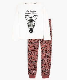 GEMO Pyjama fille imprimé zèbre avec pantalon à motifs Blanc