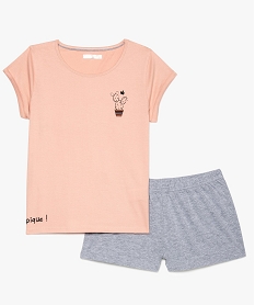 GEMO Pyjashort fille imprimé à manches très courtes à revers Rose