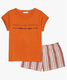 GEMO Pyjashort fille à rayures et inscription Rouge