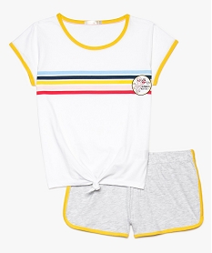 GEMO Pyjashort fille bicolore avec tee-shirt à rayures multicolores Blanc