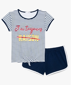 GEMO Pyjashort fille à rayures et inscription sur lavant Imprimé