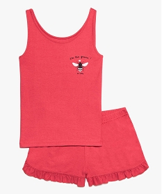 GEMO Pyjashort fille imprimé poitrine à côtes et volants Rose