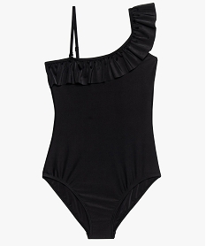 GEMO Maillot de bain fille 1 pièce asymétrique à encolure volantée Noir