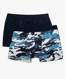 GEMO Boxer homme en coton stretch uni et imprimé camouflage (lot de 2) Bleu