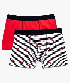 GEMO Boxers pour homme en coton stretch avec motif homard et uni (lot de 2) Rouge