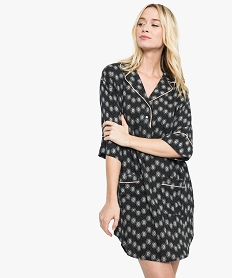 GEMO Chemise de nuit femme fluide à manches 34 et col chemise noir vif
