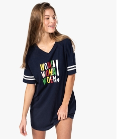GEMO Chemise de nuit femme façon tee-shirt américain imprimé Bleu