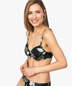 GEMO Haut de maillot de bain femme motif tropical et bonnets paddés Imprimé