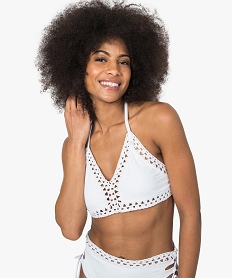 GEMO Haut de maillot de bain femme triangle en macramé blanc standard