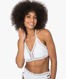 GEMO Haut de maillot de bain femme triangle en macramé Blanc