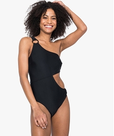 GEMO Maillot de bain 1 pièce femme trikini asymétrique à anneaux Noir