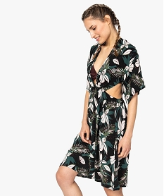 robe de plage femme a motifs fleuris et fentes a la taille imprime vetements de plage8957501_1