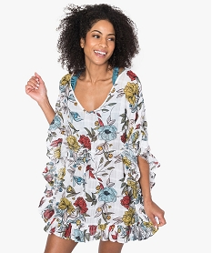 GEMO Robe de plage femme fleurie à liseré pailleté et volants Imprimé