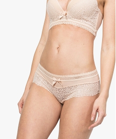 GEMO Shorty femme en tulle dentelle et gros nœud de satin Rose