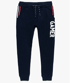 GEMO Pantalon de jogging garçon avec ruban tricolore et inscription Bleu